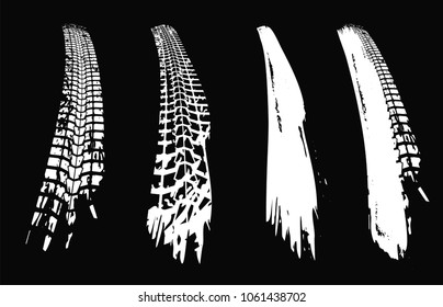 Motorcycle tire tracks vector illustration. Grunge automotive element useful for poster, print, flyer, book, booklet, brochure and leaflet design. Editable graphic image