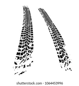 Motorcycle tire tracks vector illustration. Grunge automotive element useful for poster, print, flyer, book, booklet, brochure and leaflet design. Editable image in black color on a white background.