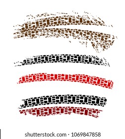 Motorcycle tire tracks vector illustration. Grunge element useful for poster, print, flyer, book, brochure and leaflet design. Editable image in black and red color isolated on a white background.