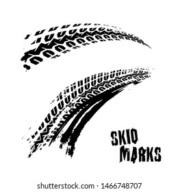 Motorcycle tire tracks vector illustration. Grunge automotive isolated background element useful for poster, print, flyer, book, booklet, brochure and leaflet design. Editable image in black color.