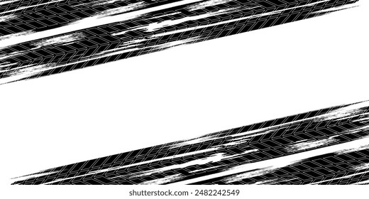 Motorcycle tire tracks vector illustration. Grunge automotive element useful for poster, print, flyer, book, booklet, brochure and leaflet design.	