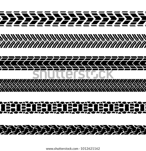 Motorcycle\
tire tracks vector illustration. Seamless automotive brushes useful\
for poster, print, flyer, book, booklet, brochure and leaflet\
design. Editable graphic image in black\
color.