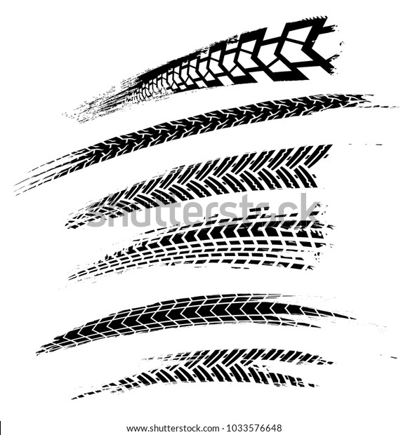 自動二輪車のタイヤトラックベクターイラスト ポスター 印刷 チラシ 本 冊子 パンフレット チラシのデザインに役立つグランジ自動車のエレメント 白い背景に黒い色のグラフィックイメージ のベクター画像素材 ロイヤリティフリー