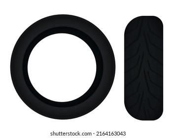 Los neumáticos para motocicletas tienen vistas frontales y laterales. ilustración vectorial