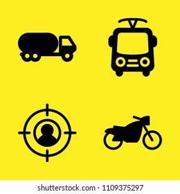 motorcycle, trolleybus, tanker and target vector icon set. Sample icons set for web and graphic design