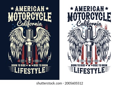 Diseño de camisetas para motocicletas, diseño de camisetas para la tipografía de motocicleta estadounidense, 