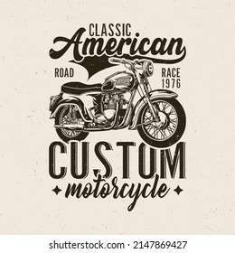 Motorcycle t-shirt design, Classic American custom motorcycle