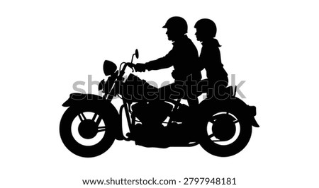 Motorcycle with two riders in silhouette against a white background silhouette motorbike motorbikes rider couple