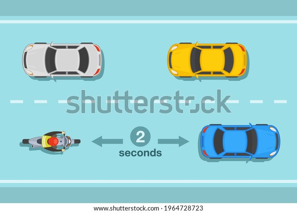 Motorcycle two seconds rule on the road for\
safe following distance infographic. Flat vector illustration\
template.