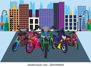 The Motorcycle Type variant in front of the city is suitable for background and wallpaper. vektor
