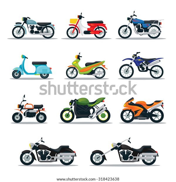 Motorcycle Types\
Objects Icons Set,\
Multicolor