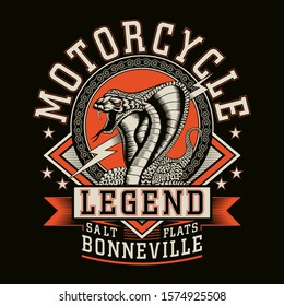 Motorcycle typography with cobra , tee shirt graphics, vectors, hand drawn artwork
