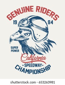 Motorcycle typography with eagle illustration, for t shirt and other uses.