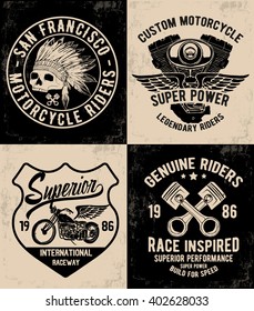 Motorcycle typography set, t-shirt graphics, vectors.