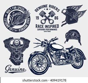 Motorcycle typography set, t-shirt graphics, vectors.