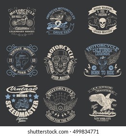 Motorcycle typography set, t-shirt graphics, vectors.