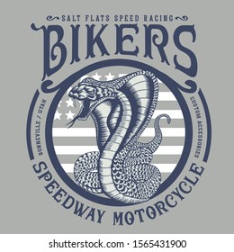 Motorcycle typography, tee shirt graphics, vectors, hand drawn artwork with snake naja 