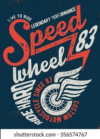 Motorcycle typography, t-shirt graphics, vectors

