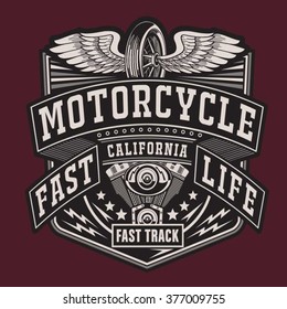 Motorcycle typography, t-shirt graphics, vectors