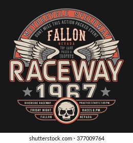 Motorcycle typography, t-shirt graphics, vectors, skull, 