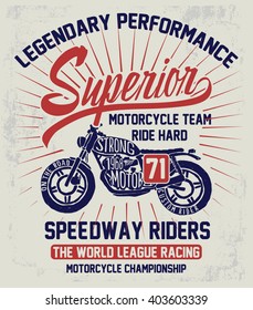 Motorcycle typography, t-shirt graphics, vectors.