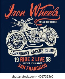 Motorcycle typography, t-shirt graphics, vectors.