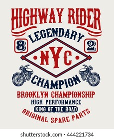 Motorcycle typography, t-shirt graphics, vectors.