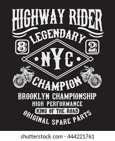 Motorcycle typography, t-shirt graphics, vectors.