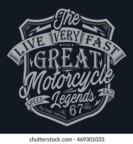 Motorcycle typography, t-shirt graphics, vectors