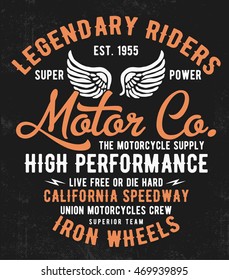 Motorcycle typography, t-shirt graphics, vectors.