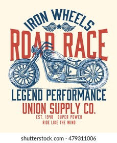 Motorcycle typography, t-shirt graphics, vectors.