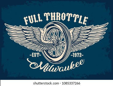 Motorcycle Tyre and Wings Emblems Vector Illustration