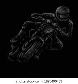 motorcycle vector art illustration T-shirt apparel tattoo design or outwear.  Cute print style motorcycle background. This hand drawing would be nice to make on the black fabric or canvas.