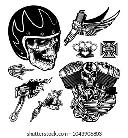 Motorcycle Vector Elements Set in Hand drawn style.