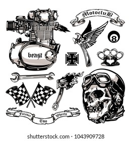 Motorcycle Vector Elements Set in hand drawing style