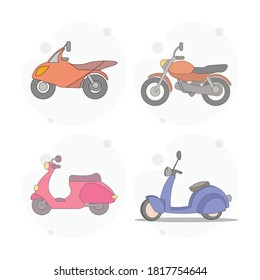 motorcycle vector flat illustration on white background. Sportbike, scooter
