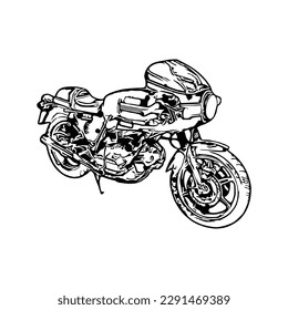 Motorcycle vector illustration, Motorcycle coloring page for book and drawing, Line art motorcycle