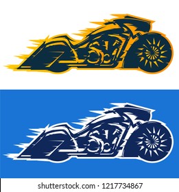 Motorcycle vector illustration, custom motorbike covered in flames 