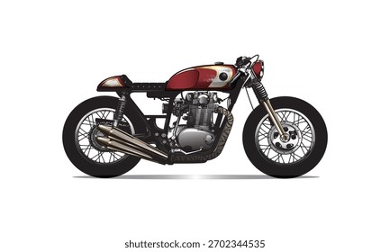 El diseño de la Ilustración vectorial de la motocicleta es de color rojo y tiene un fondo blanco, conveniente para todo el contenido.