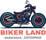 Motorcycle vector illustration, harley davidson bike logo, biker land logo, vintage harley motorcycle logo  