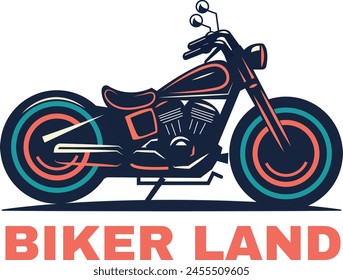 Motorcycle vector illustration, harley davidson bike logo, biker land logo, vintage harley motorcycle logo  