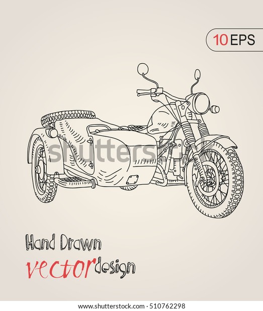 Motorcycle. Vector illustration of a vintage\
motorcycle with\
sidecar