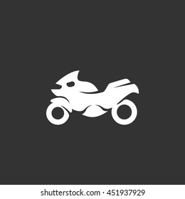 Motorcycle vector logo isolated on a black background. Icon silhouette design template. Simple symbol concept in flat style. Abstract sign, pictogram for web, mobile and infographics