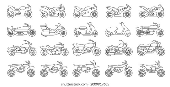 Motorcycle vector outline set icon. Vector illustration motorbike on white background. Isolated outline set icon motorcycle.