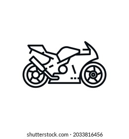 Motorcycle vector outline style black linear icon isolated on transparent background