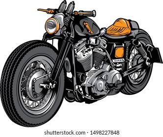 Motorcycle vector, realistic illustration. Black motorbike half-face with many details on a white background