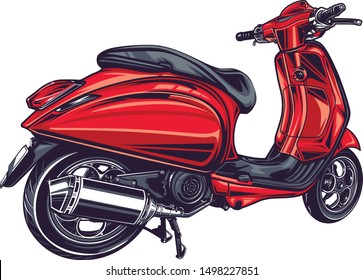 Motorcycle vector, realistic illustration. Black motorbike half-face with many details on a white background