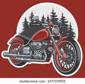 Motorcycle vector, realistic illustration. red motorbike half-face with many details on a red background
