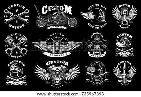 Motorcycle Vector Set Vintage Custom  Logos Stock Vector 