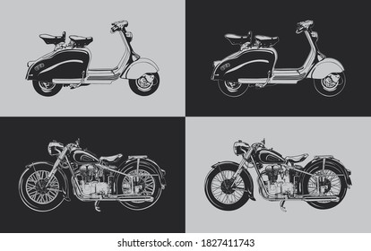 Motorcycle Vector Vintage Design  Freehand EPS